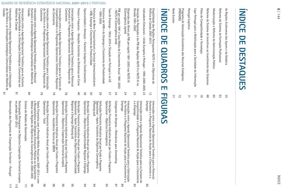 Valorização Económica dos Recursos Endógenos (PROVERE) 71 72 Rede Escolar ÍNDICE DE QUADROS E FIGURAS 77 Elegibilidade das Regiões Portuguesas NUTS II aos Objectivos da Política de Coesão 2007-2013