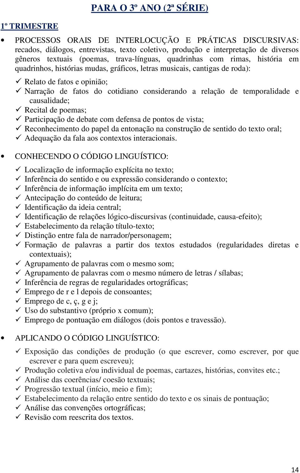 considerando a relação de temporalidade e causalidade; Recital de poemas; Participação de debate com defensa de pontos de vista; Reconhecimento do papel da entonação na construção de sentido do texto