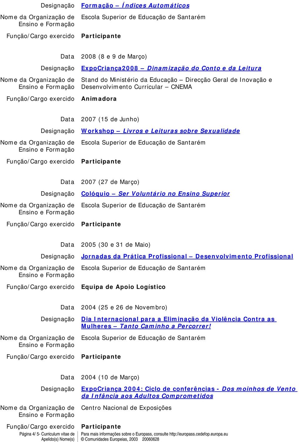 Jornadas da Prática Profissional Desenvolvimento Profissional Equipa de Apoio Logístico 2004 (25 e 26 de Novembro) Dia Internacional para a Eliminação da Violência Contra as