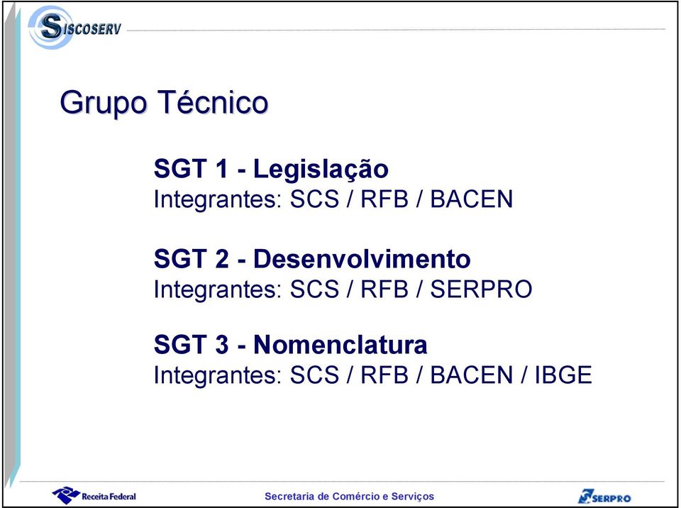 Desenvolvimento Integrantes: SCS / RFB /