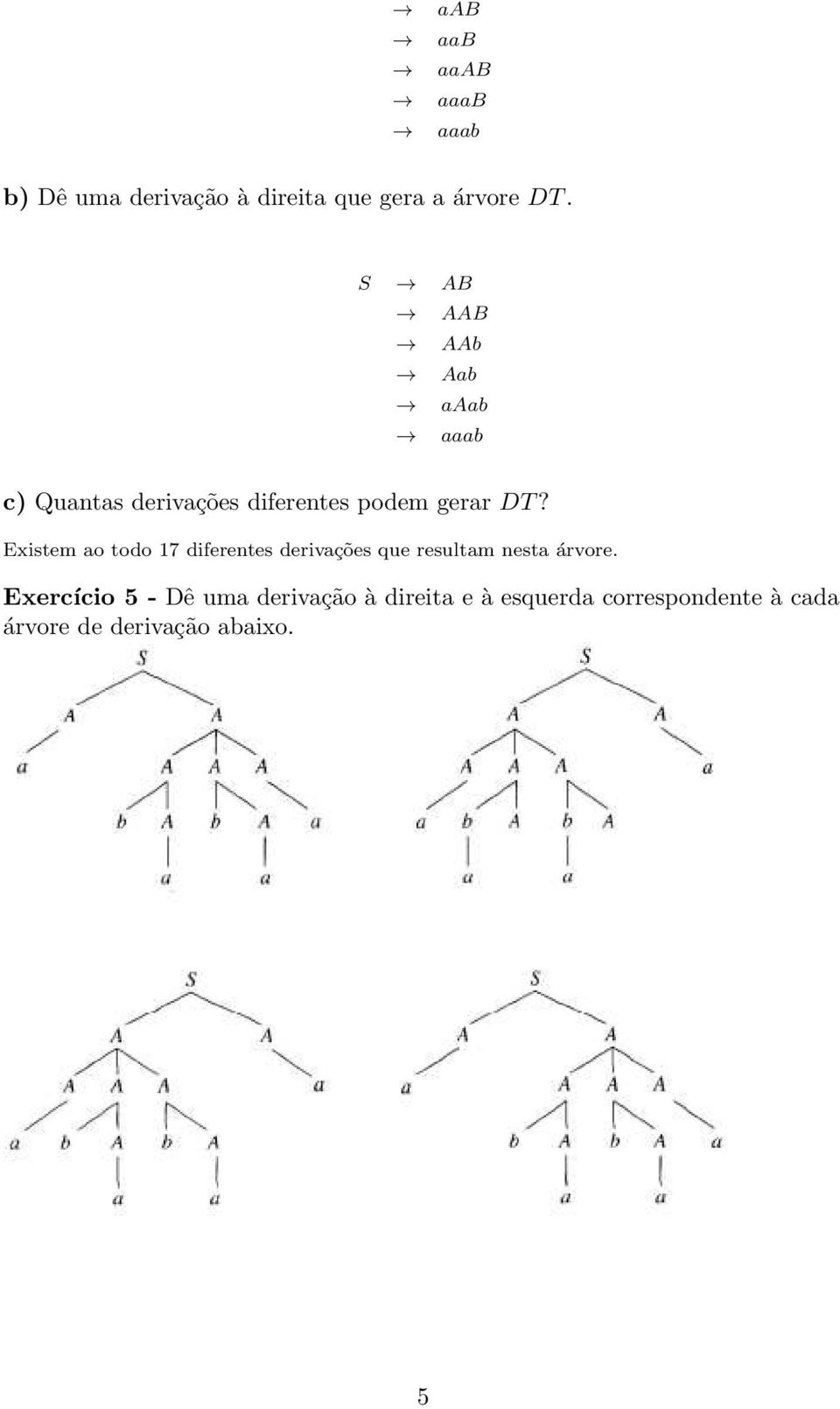 Existem ao todo 17 diferentes derivações que resultam nesta árvore.