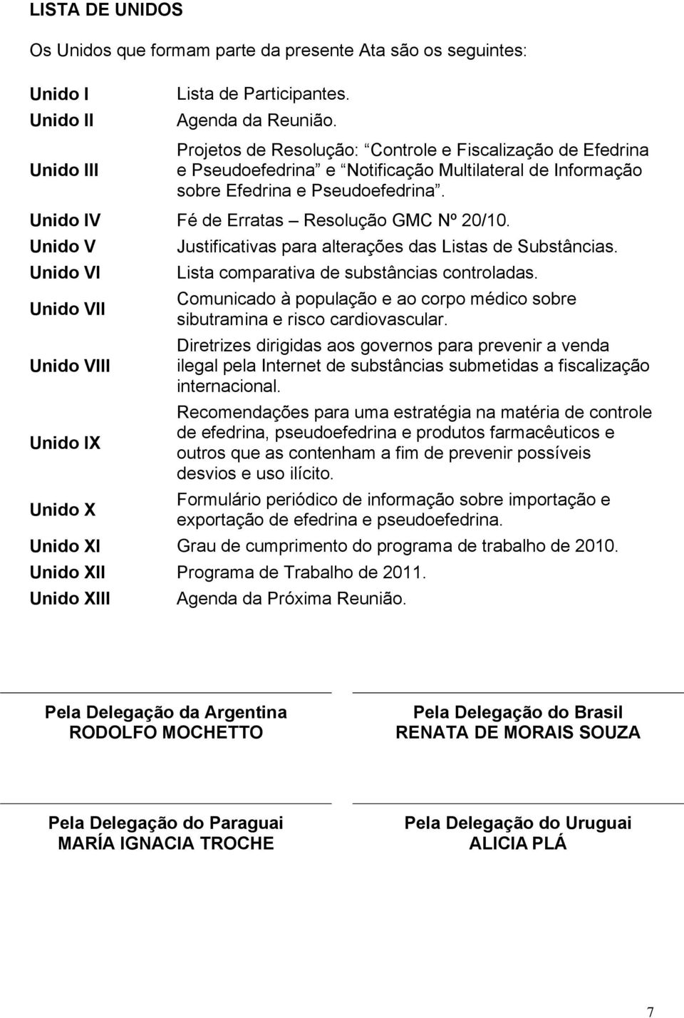 Unido V Unido VI Unido VII Unido VIII Unido IX Unido X Justificativas para alterações das Listas de Substâncias. Lista comparativa de substâncias controladas.