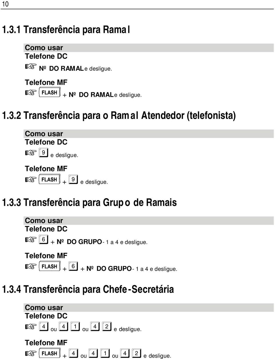 Telefone MF + + Nº DO GRUPO - 1 a 4 e desligue. 1.3.