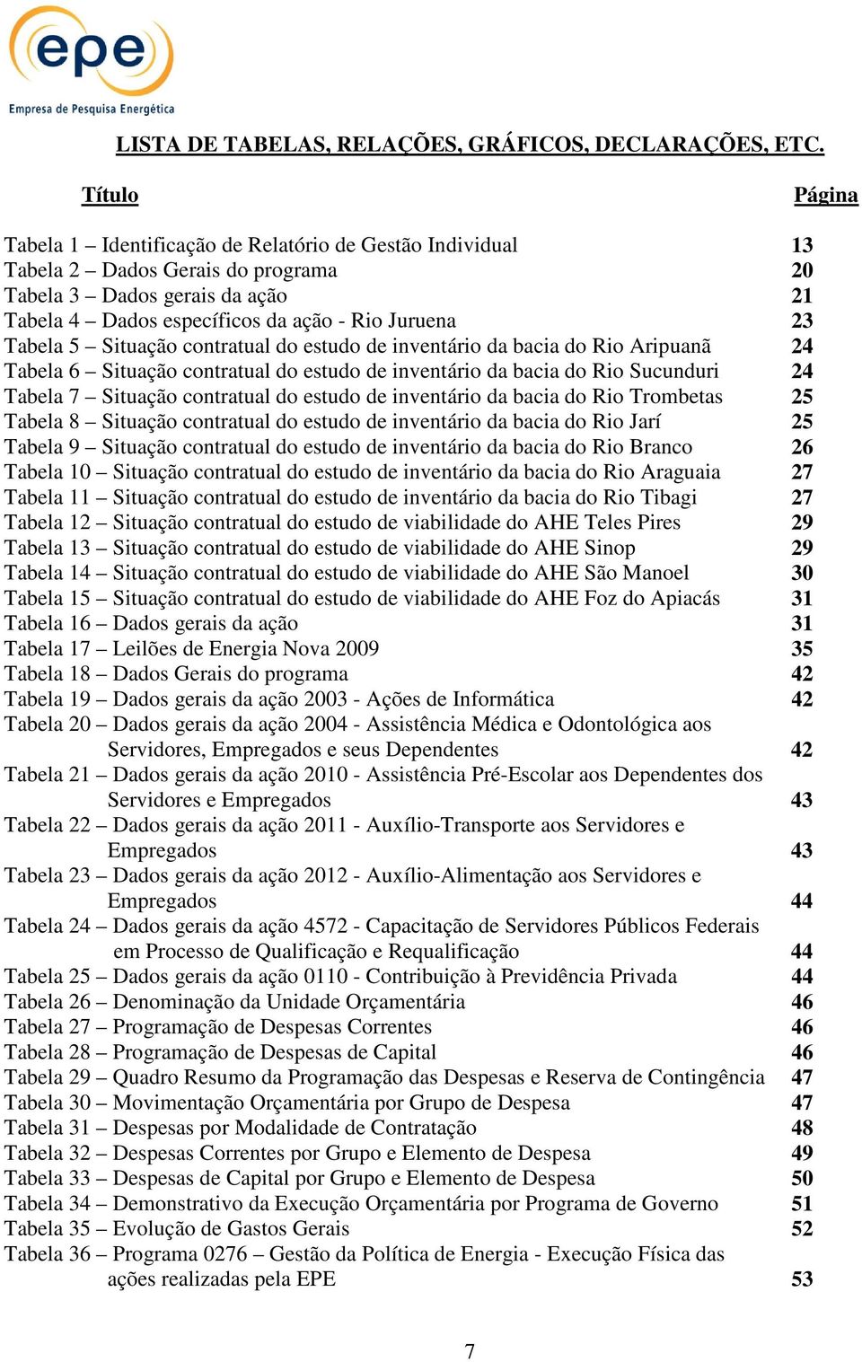 Tabela 5 Situação contratual do estudo de inventário da bacia do Rio Aripuanã 24 Tabela 6 Situação contratual do estudo de inventário da bacia do Rio Sucunduri 24 Tabela 7 Situação contratual do
