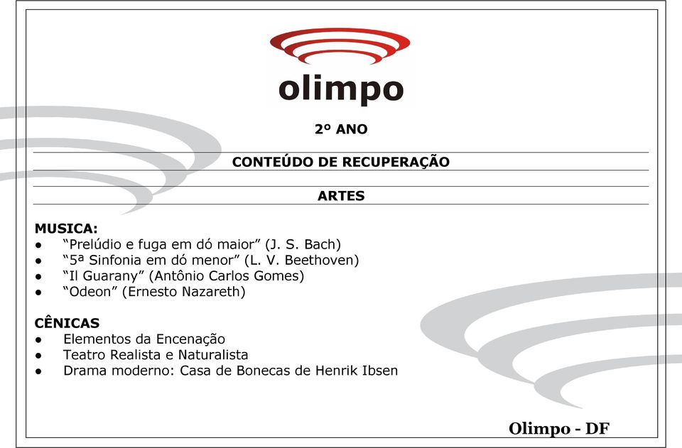 Beethoven) Il Guarany (Antônio Carlos Gomes) Odeon (Ernesto Nazareth)