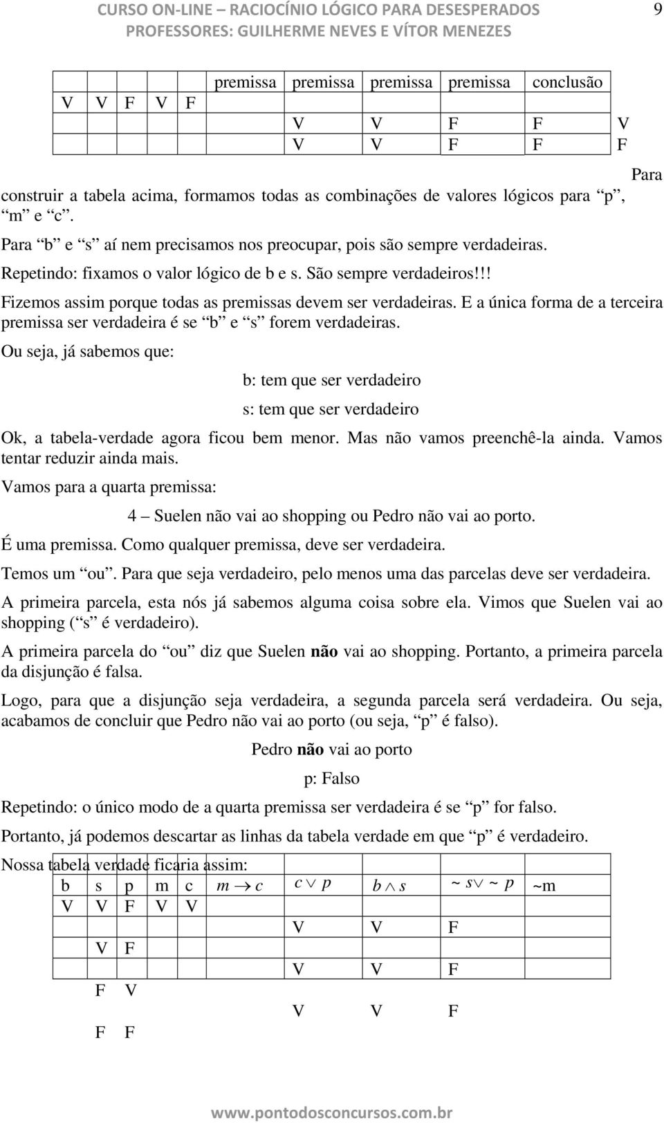 E a única forma d a trcira prmissa sr vrdadira é s b s form vrdadiras. Ou sja, já sabmos qu: b: tm qu sr vrdadiro s: tm qu sr vrdadiro Ok, a tabla-vrdad agora ficou bm mnor.