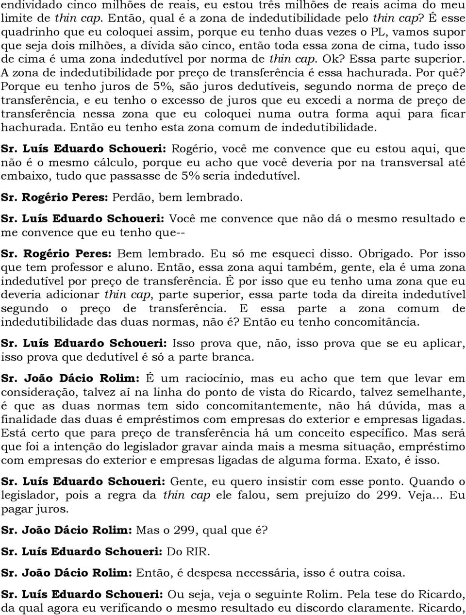 por norma de thin cap. Ok? Essa parte superior. A zona de indedutibilidade por preço de transferência é essa hachurada. Por quê?