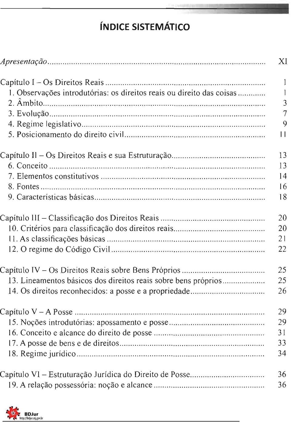 Elementos constitutivos......... 14 8. Fontes... 16 9. Características básicas................. 18 Capítulo III - Classificação dos Direitos Reais......... 20 10.