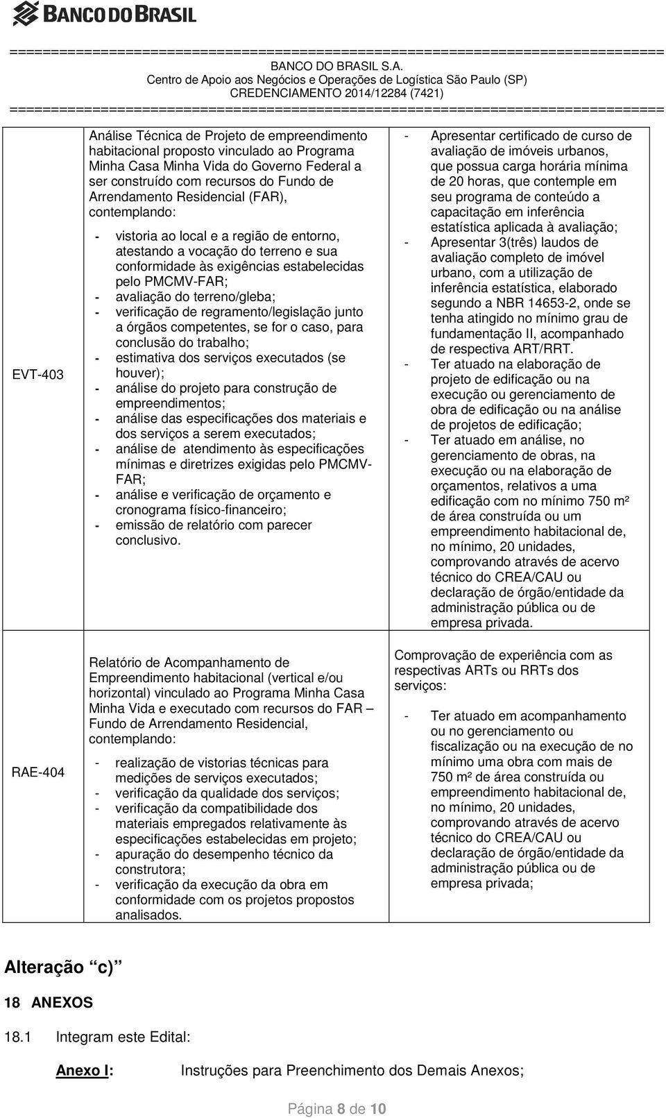 regramento/legislação junto a órgãos competentes, se for o caso, para conclusão do trabalho; - estimativa dos serviços executados (se houver); - análise do projeto para construção de empreendimentos;