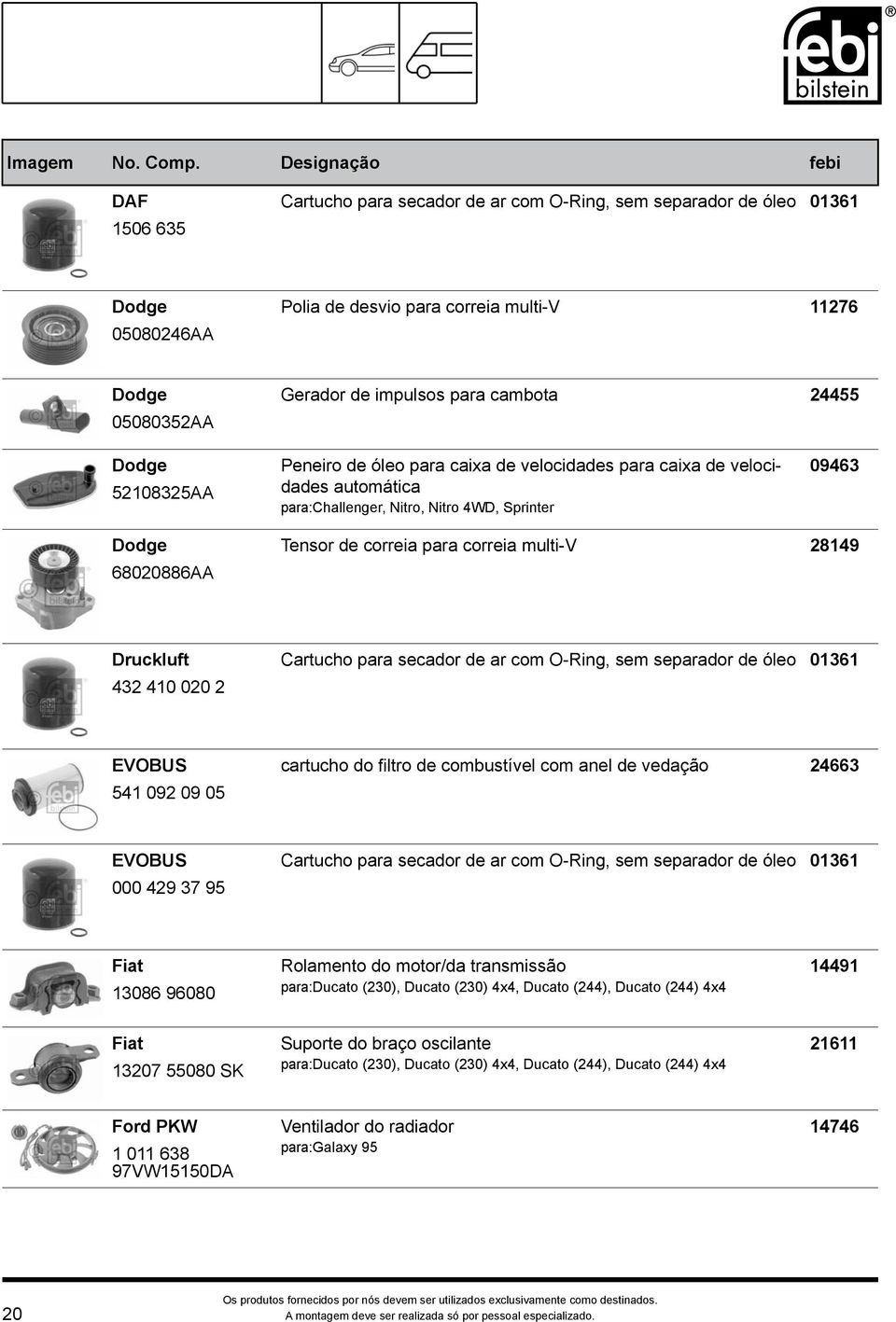 68020886AA Druckluft Cartucho para secador de ar com O-Ring, sem separador de óleo 01361 432 410 020 2 EVOBUS cartucho do filtro de combustível com anel de vedação 24663 541 092 09 05 EVOBUS Cartucho