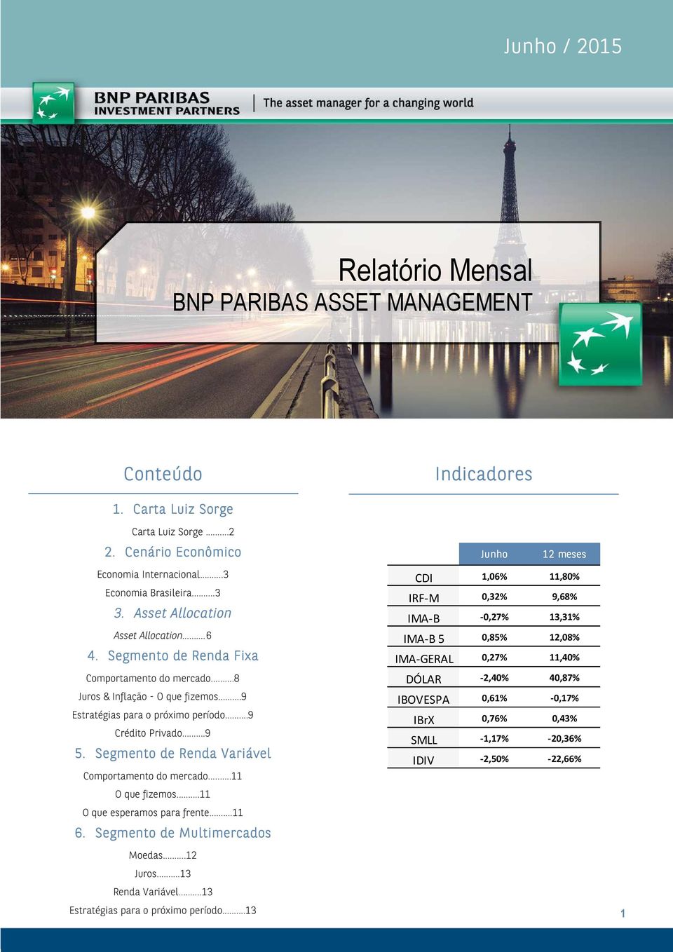 ..9 Crédito Privado...9 5. Segmento de Renda Variável Comportamento do mercado...11 O que fizemos...11 O que esperamos para frente...11 6.