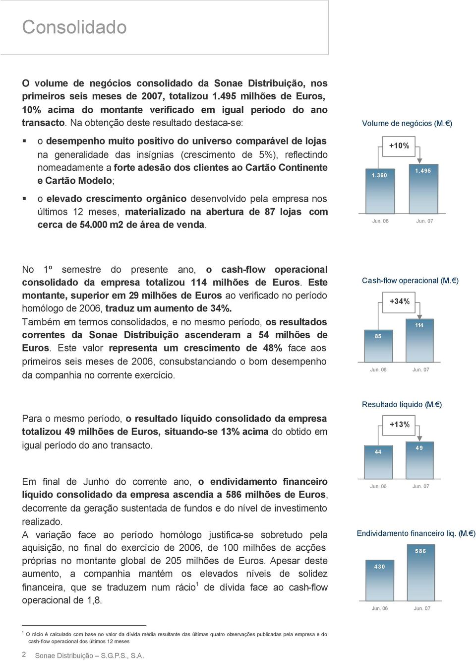 ) o desempenho muito positivo do universo comparável de lojas na generalidade das insígnias (crescimento de 5%), reflectindo nomeadamente a forte adesão dos clientes ao Cartão Continente e Cartão