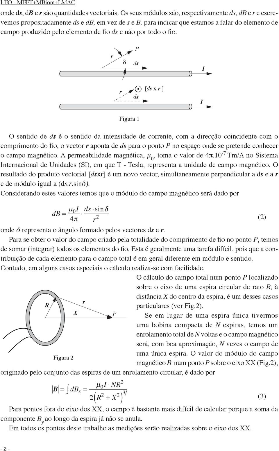 δ P I [ x ] I O senido de é o senido da inensidade de coene, com a diecção coincidene com o compimeno do fio, o veco apona de paa o pono P no espaço onde se peende conhece o campo magnéico.