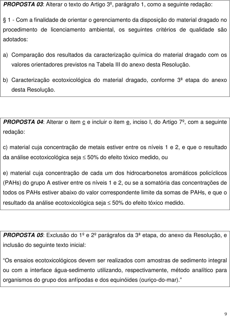 desta Resolução. b) Caracterização ecotoxicológica do material dragado, conforme 3ª etapa do anexo desta Resolução.