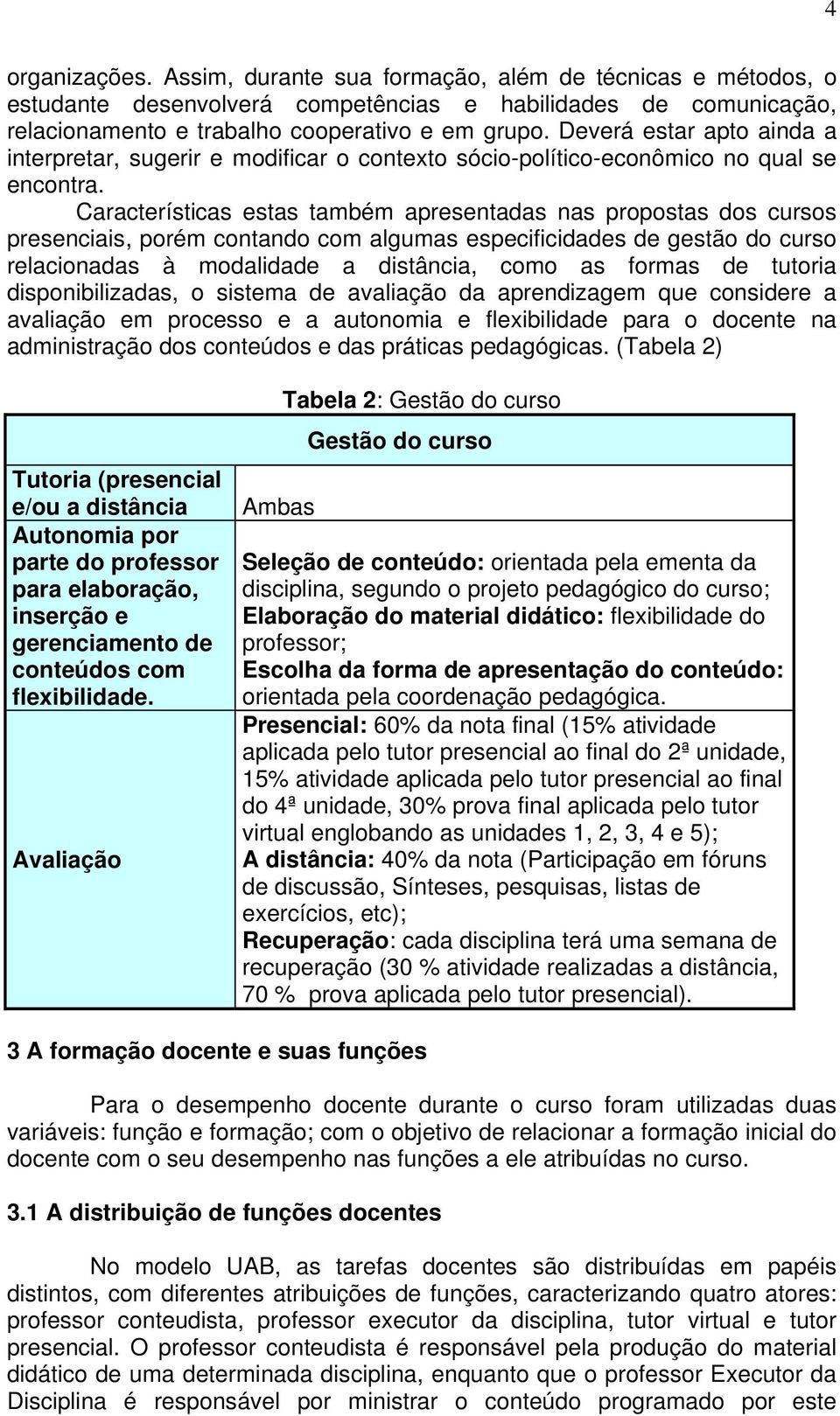 Características estas também apresentadas nas propostas dos cursos presenciais, porém contando com algumas especificidades de gestão do curso relacionadas à modalidade a distância, como as formas de