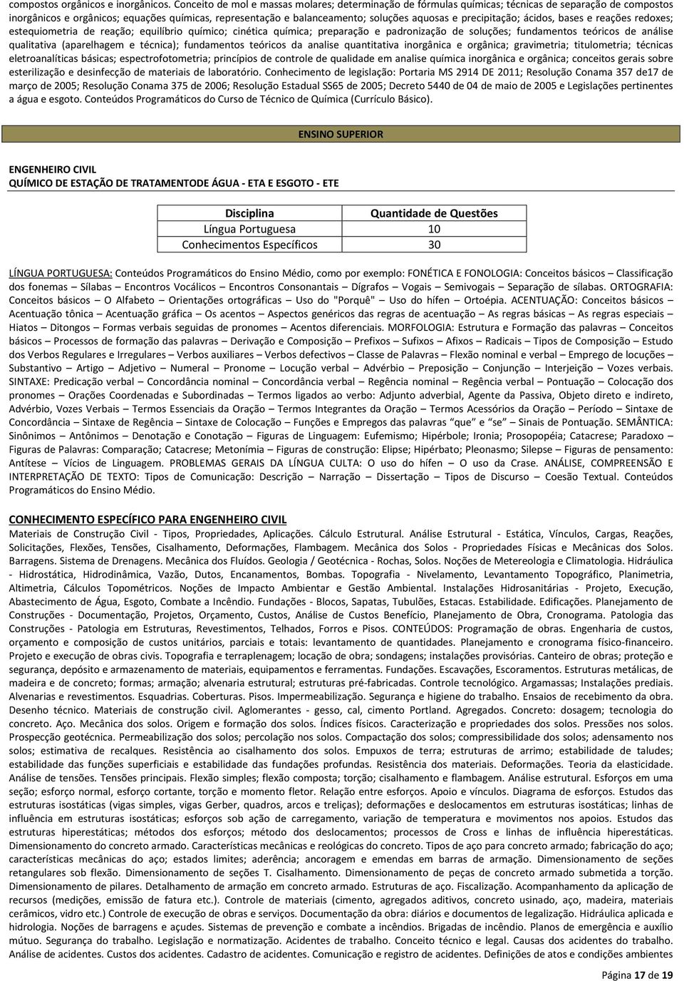 precipitação; ácidos, bases e reações redoxes; estequiometria de reação; equilíbrio químico; cinética química; preparação e padronização de soluções; fundamentos teóricos de análise qualitativa