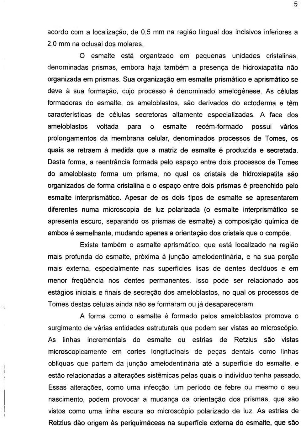 Sua organização em esmalte prismático e aprismático se deve á sua formação, cujo processo é denominado amelogênese.