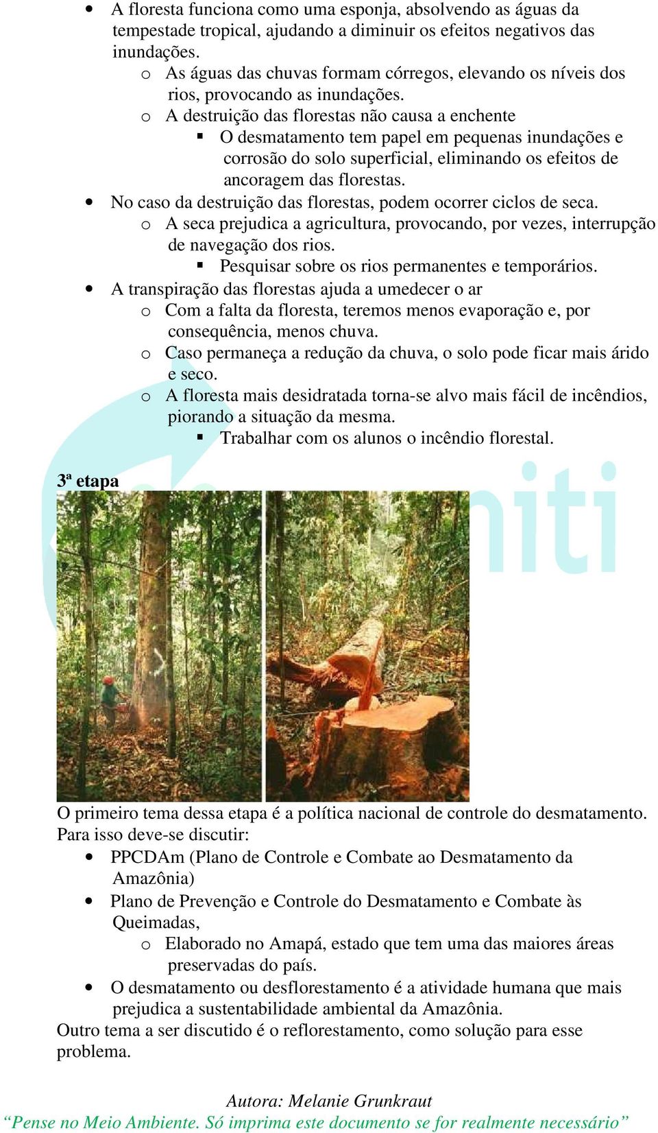 o A destruição das florestas não causa a enchente O desmatamento tem papel em pequenas inundações e corrosão do solo superficial, eliminando os efeitos de ancoragem das florestas.