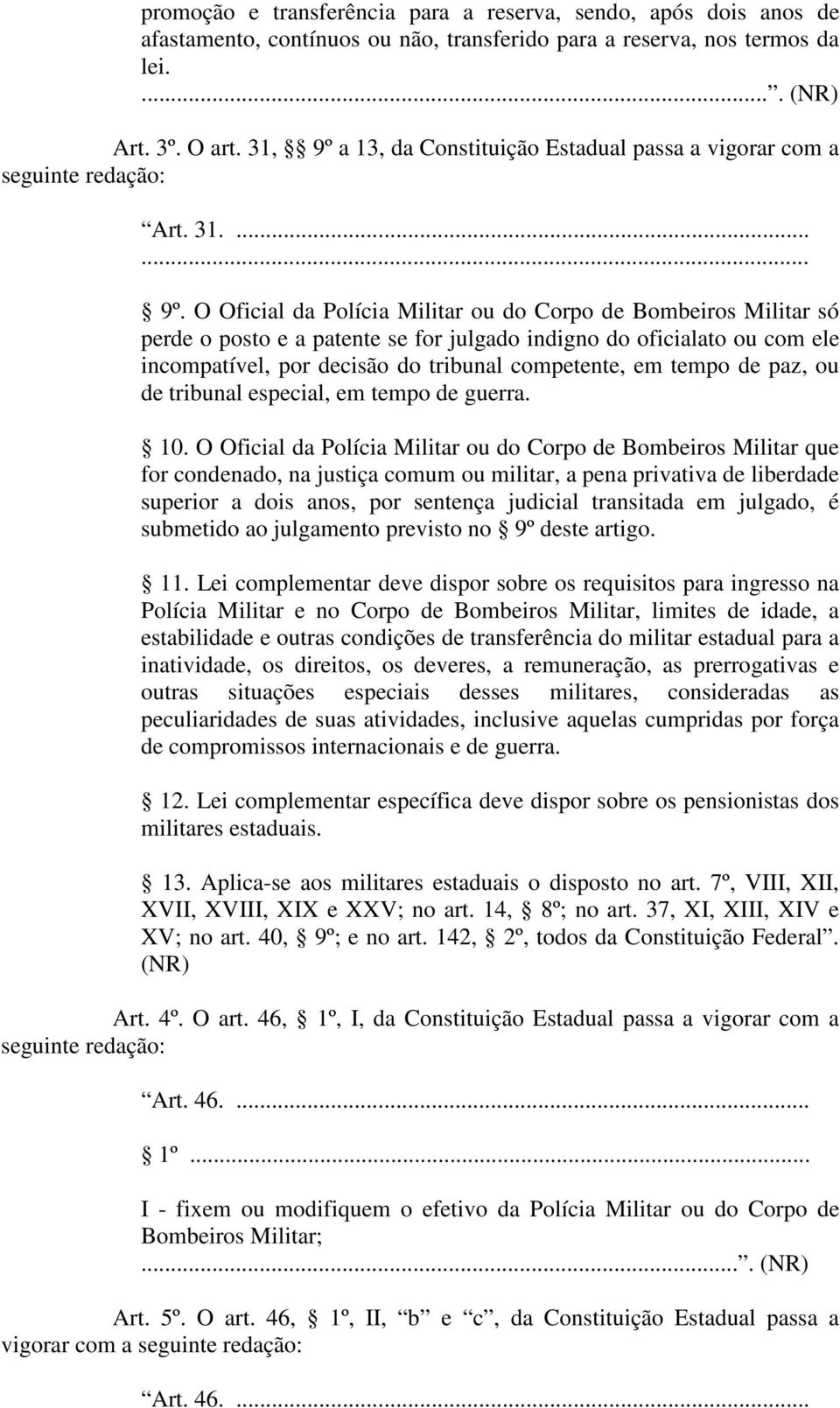 a 13, da Constituição Estadual passa a vigorar com a Art. 31.... 9º.