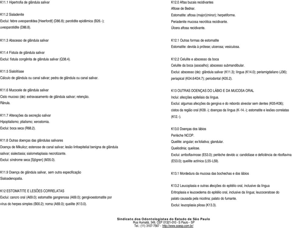 3 Abscesso de glândula salivar K11.4 Fístula de glândula salivar Exclui: fístula congênita de glândula salivar (Q38.4). K11.5 Sialolitíase Cálculo de glândula ou canal salivar; pedra de glândula ou canal salivar.