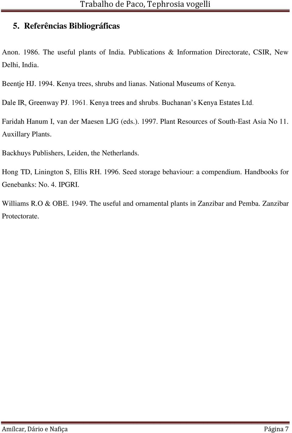 Faridah Hanum I, van der Maesen LJG (eds.). 1997. Plant Resources of South-East Asia No 11. Auxillary Plants. Backhuys Publishers, Leiden, the Netherlands.
