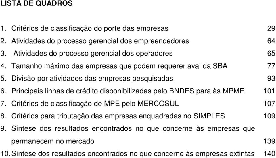 Principais linhas de crédito disponibilizadas pelo BNDES para às MPME 7. Critérios de classificação de MPE pelo MERCOSUL 8.
