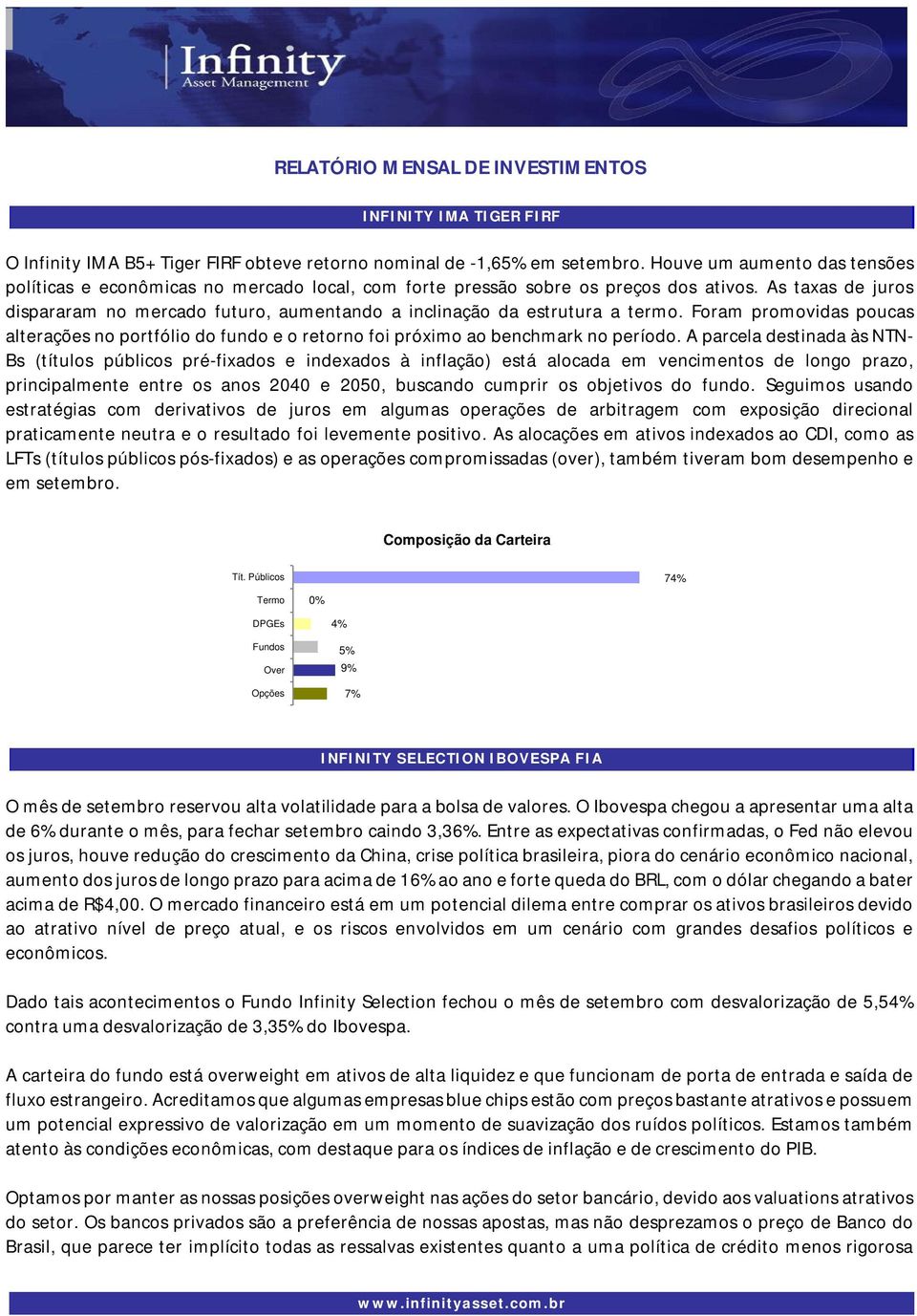 As taxas de juros dispararam no mercado futuro, aumentando a inclinação da estrutura a termo. Foram promovidas poucas alterações no portfólio do fundo e o retorno foi próximo ao benchmark no período.