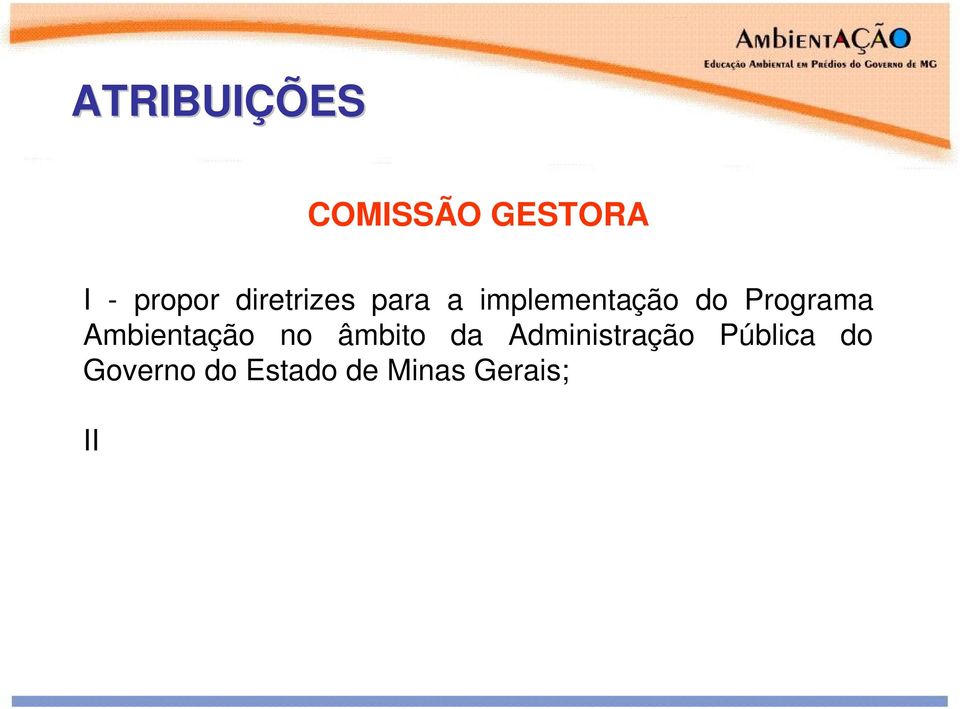 instrumentos técnicos para as ações e soluções de implementação do Ambientação; III promover a