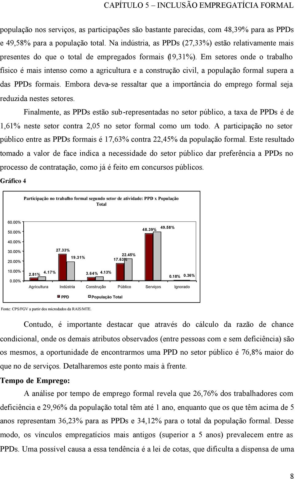 Em setores onde o trabalho físico é mais intenso como a agricultura e a construção civil, a população formal supera a das PPDs formais.