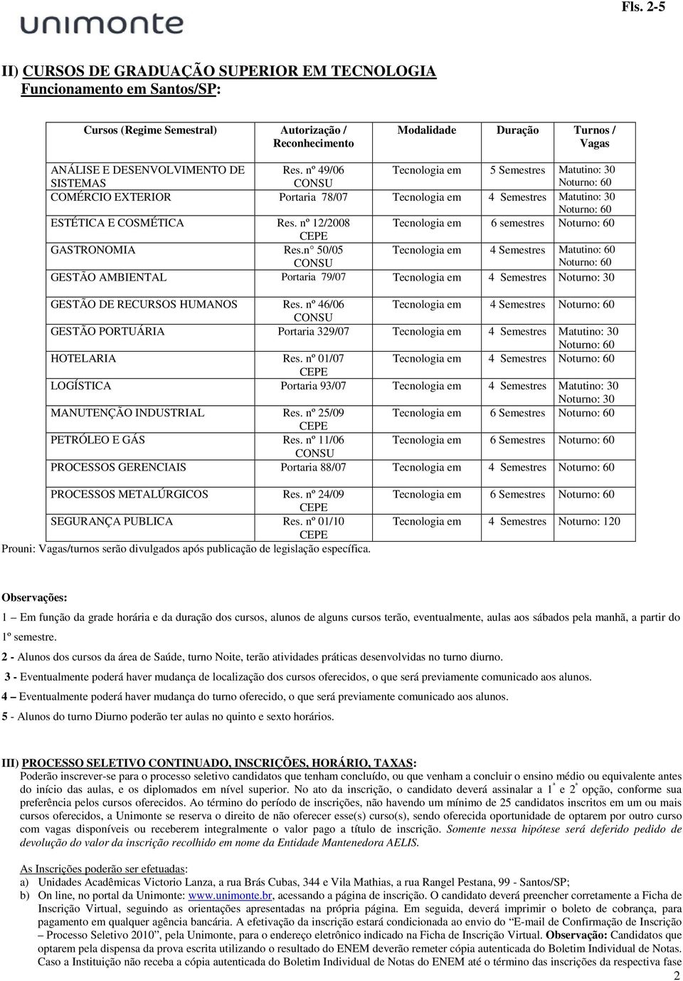 nº 12/2008 Tecnologia em 6 semestres GASTRONOMIA Res.