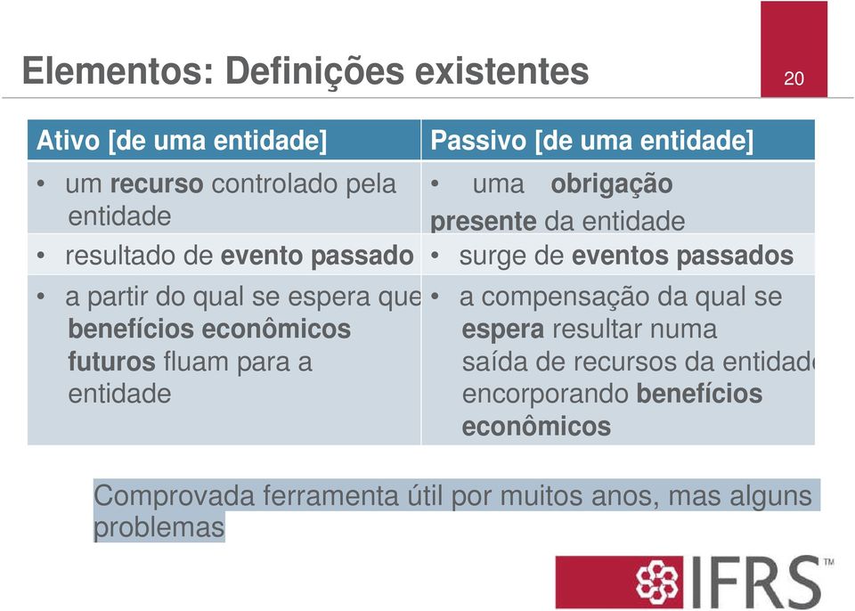 espera que benefícios econômicos futuros fluam para a entidade a compensação da qual se espera resultar numa saída de