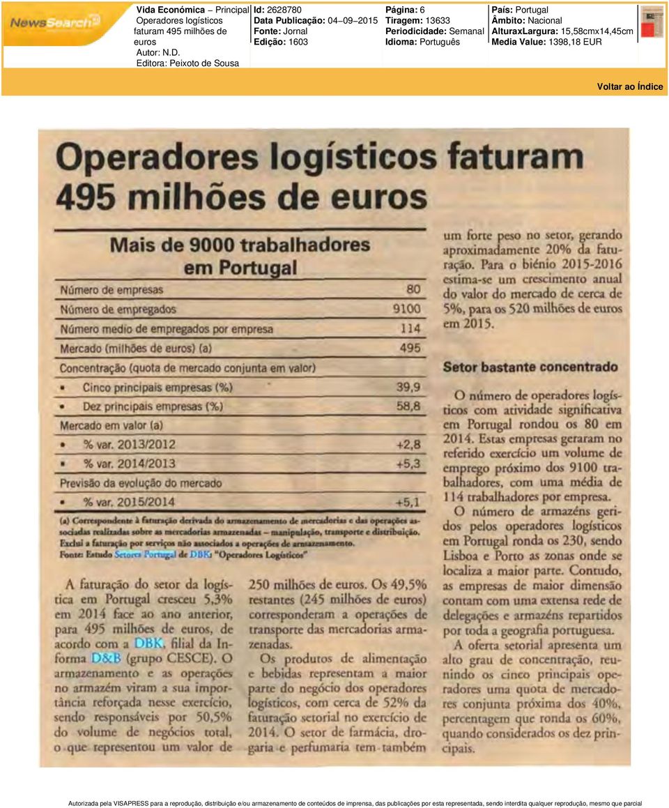 Editora: Peixoto de Sousa Página: 6 Tiragem: 13633 Periodicidade: Semanal Idioma: Português País: Portugal Âmbito: Nacional
