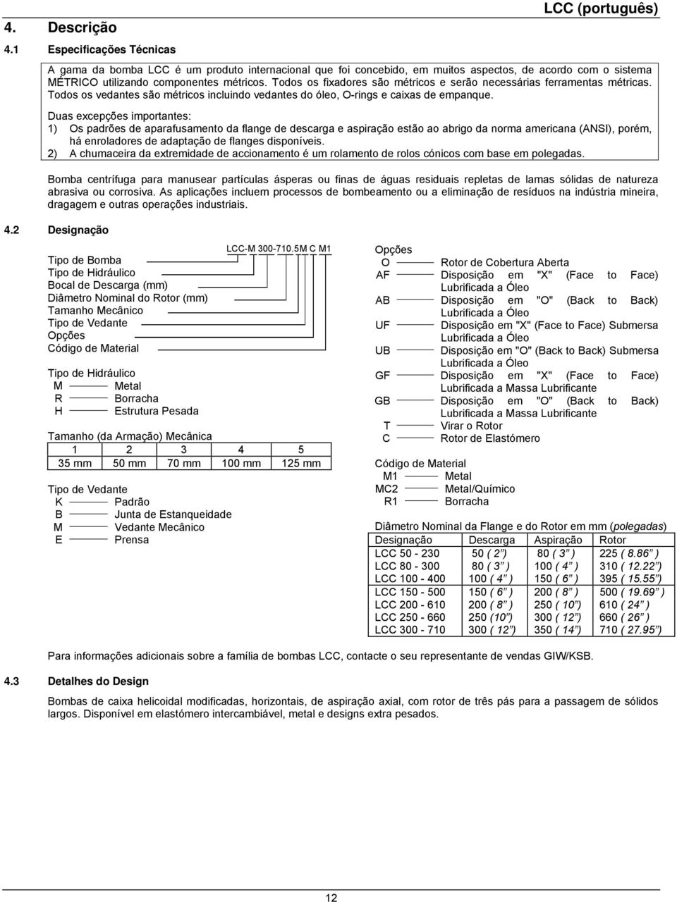 Duas excepções importantes: 1) Os padrões de aparafusamento da flange de descarga e aspiração estão ao abrigo da norma americana (ANSI), porém, há enroladores de adaptação de flanges disponíveis.