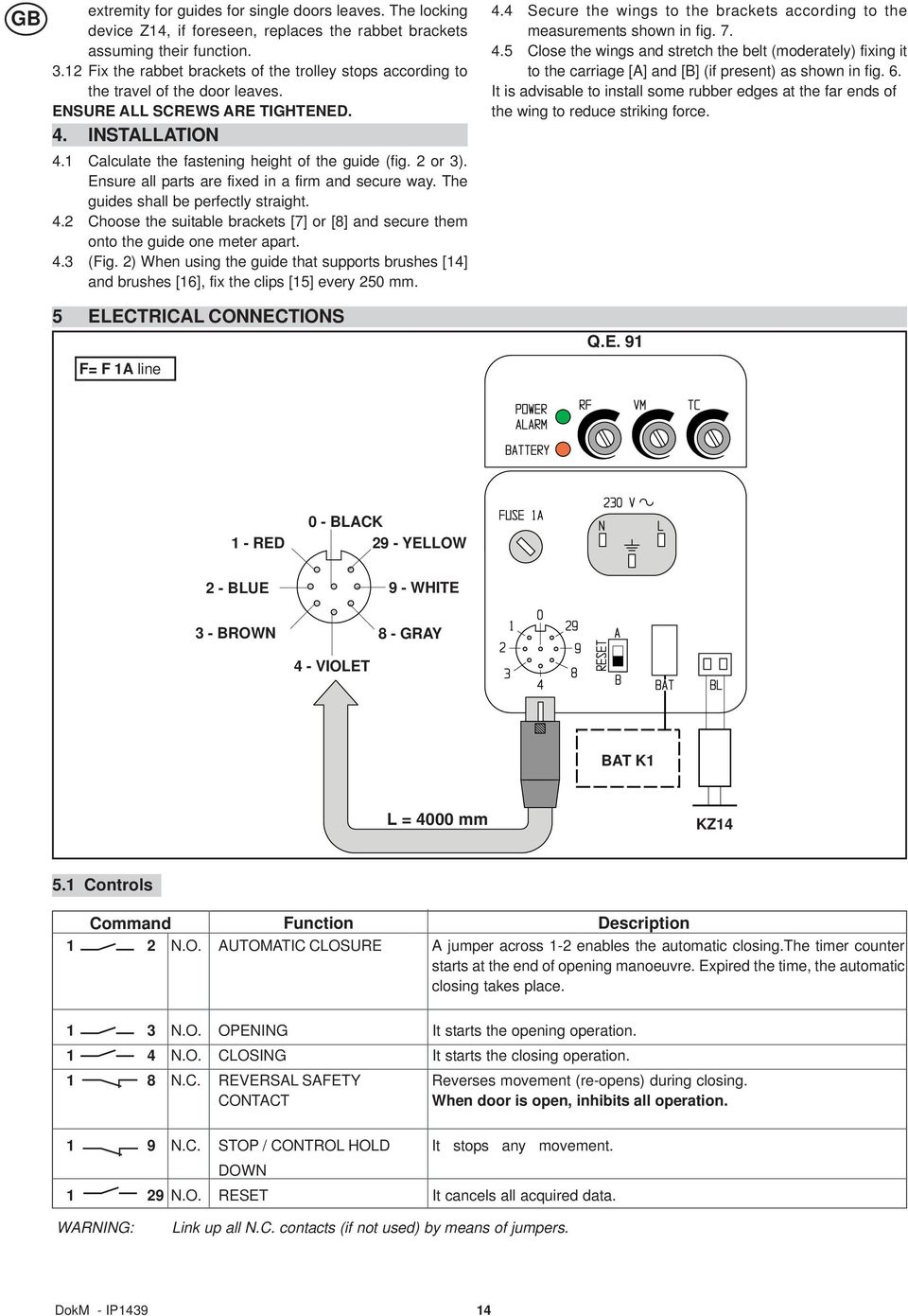 2 or 3). Ensure all parts are fixed in a firm and secure way. The guides shall be perfectly straight. 4.2 Choose the suitable brackets [7] or [8] and secure them onto the guide one meter apart. 4.3 (Fig.