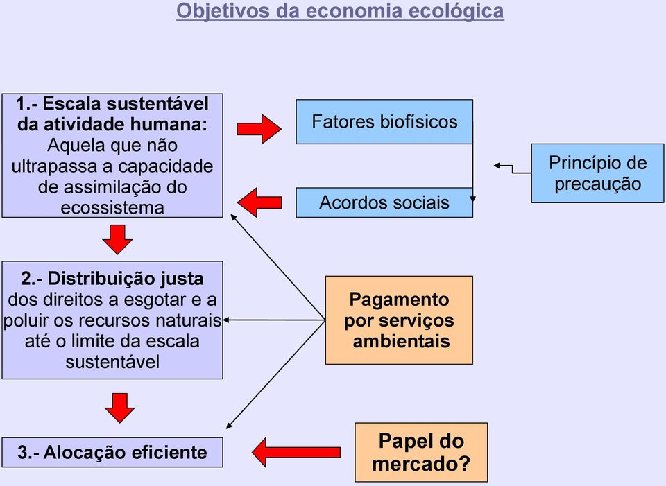 assimilação do ecossistema Fatores biofísicos Acordos sociais Princípio de precaução 2.