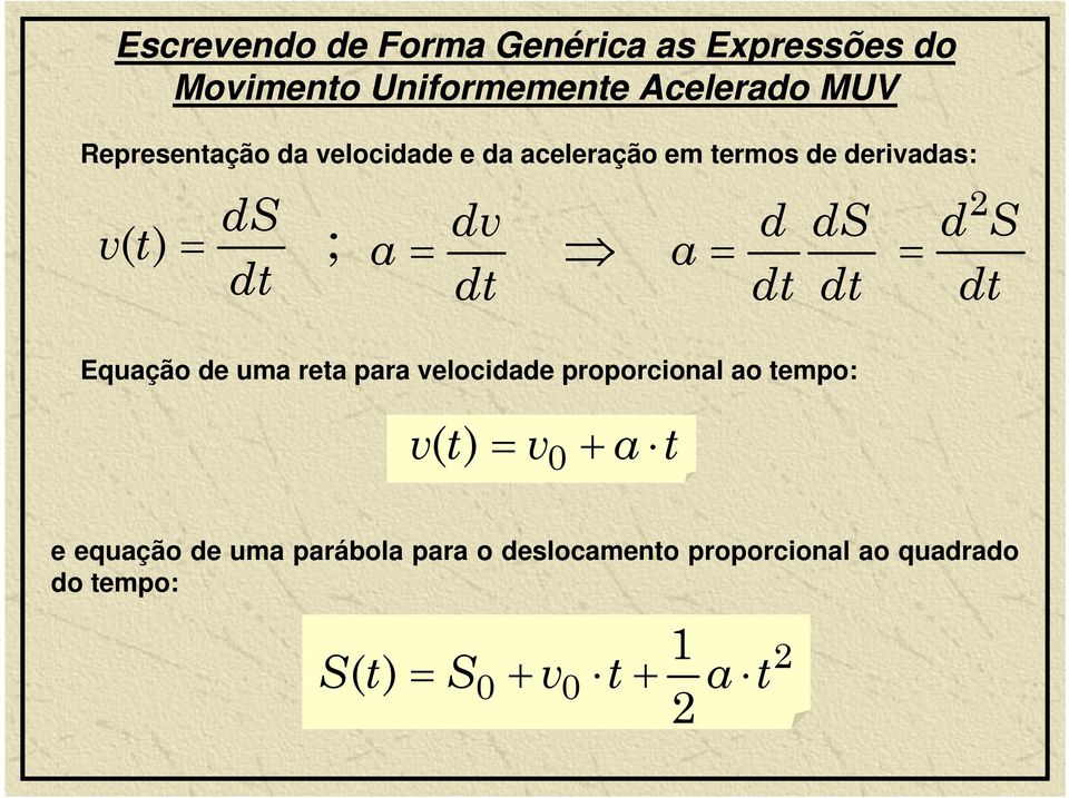 ; a a d d d d d Equação de uma rea para velocidade proporcional ao empo: v( ) v 0 a e