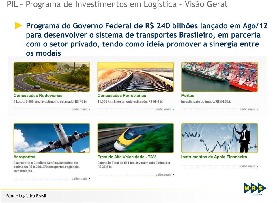 sistema de transportes Brasileiro, em parceria com o setor privado,