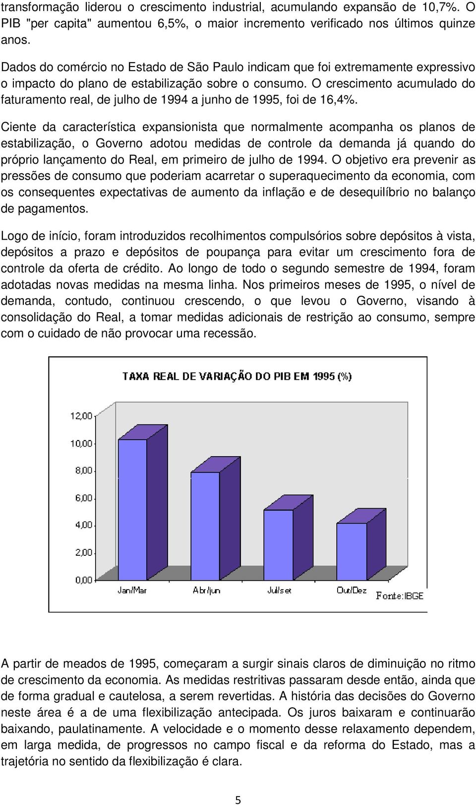 O crescimento acumulado do faturamento real, de julho de 1994 a junho de 1995, foi de 16,4%.