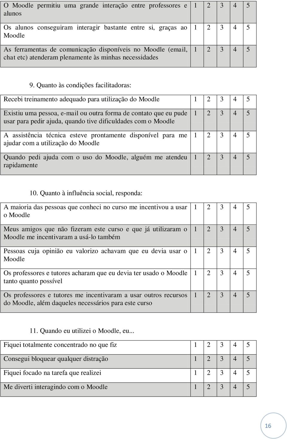 Quanto às condições facilitadoras: Recebi treinamento adequado para utilização do Moodle Existiu uma pessoa, e-mail ou outra forma de contato que eu pude usar para pedir ajuda, quando tive