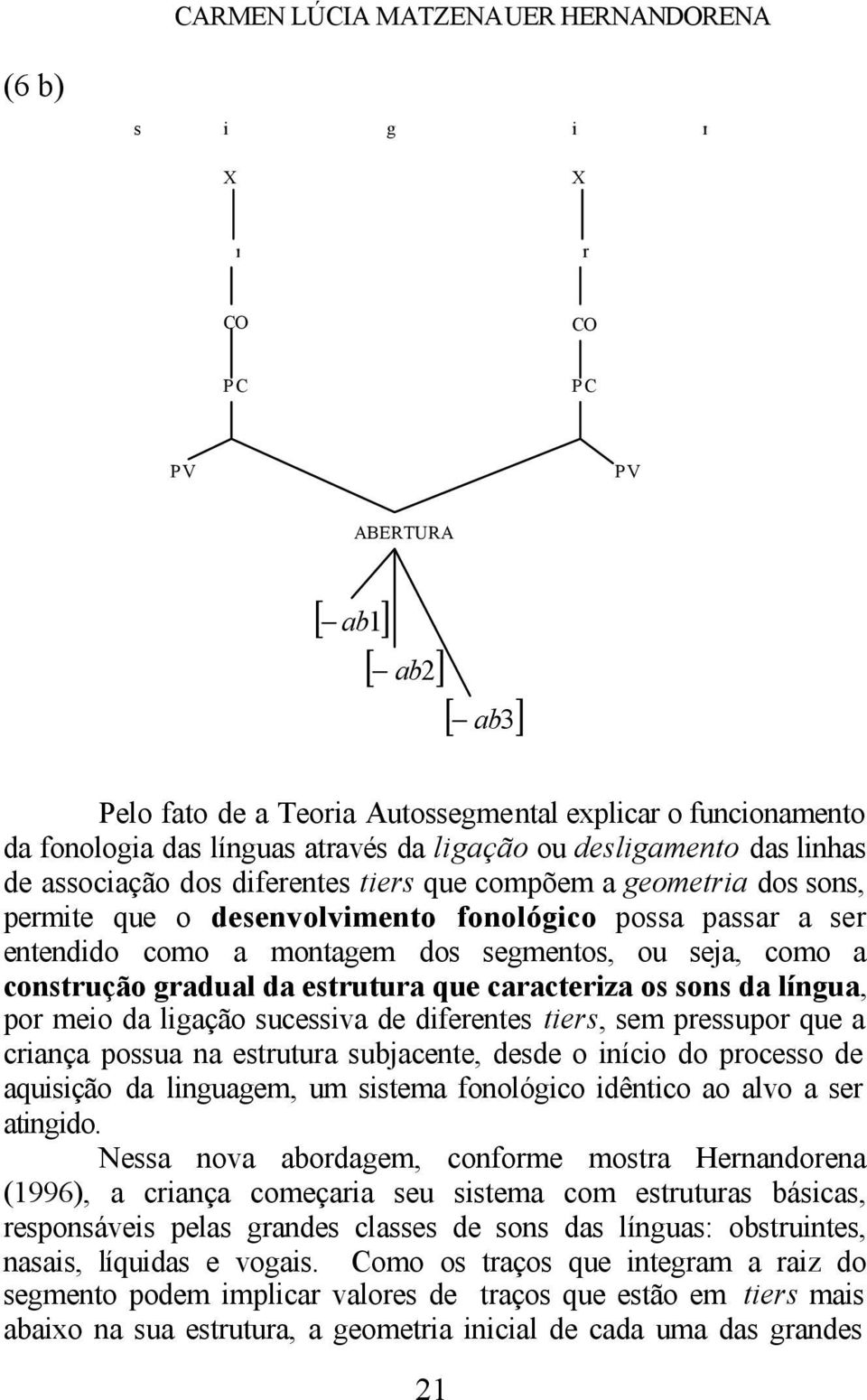 montagem dos segmentos, ou seja, como a construção gradual da estrutura que caracteriza os sons da língua, por meio da ligação sucessiva de diferentes tiers, sem pressupor que a criança possua na