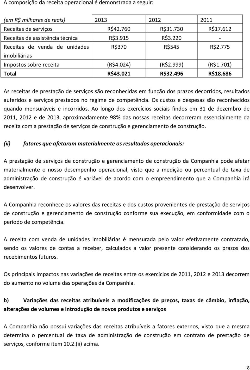 686 As receitas de prestação de serviços são reconhecidas em função dos prazos decorridos, resultados auferidos e serviços prestados no regime de competência.