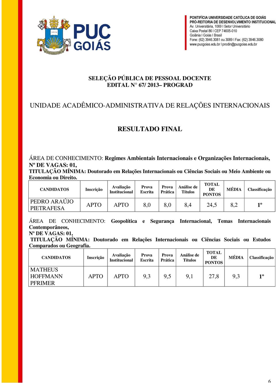 PEDRO ARAÚJO PIETRAFESA APTO APTO 8,0 8,0 8,4 24,5 8,2 1º ÁREA CONHECIMENTO: Geopolítica e Segurança Internacional, Temas Internacionais