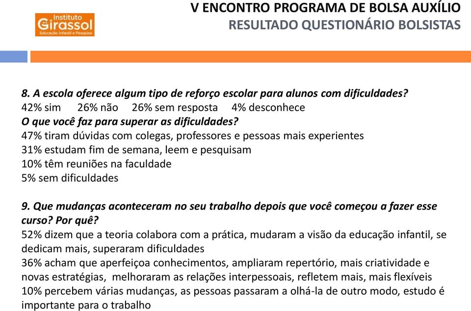 Que mudanças aconteceram no seu trabalho depois que você começou a fazer esse curso? Por quê?