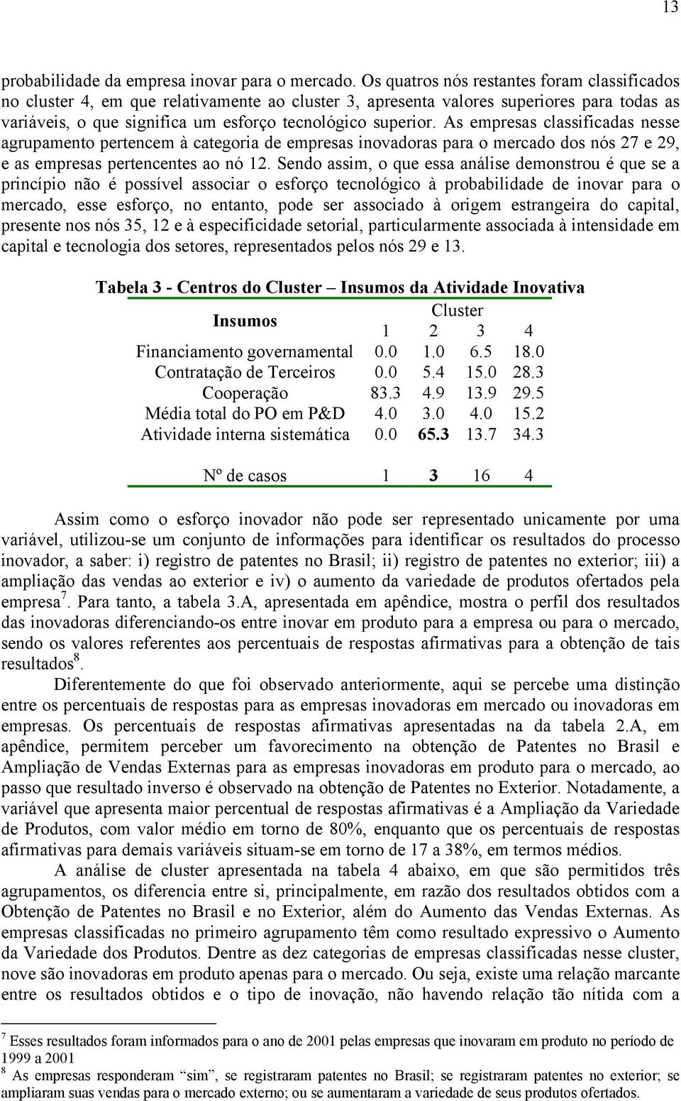 As empresas classificadas nesse agrupamento pertencem à categoria de empresas inovadoras para o mercado dos nós 27 e 29, e as empresas pertencentes ao nó 12.