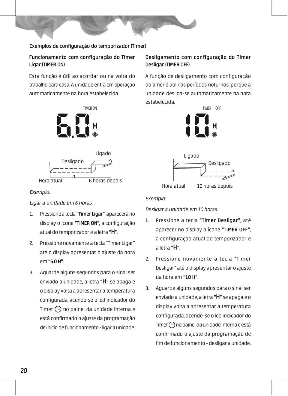 A função de desligamento com configuração do timer é útil nos períodos noturnos, porque a unidade desliga-se automaticamente na hora estabelecida.