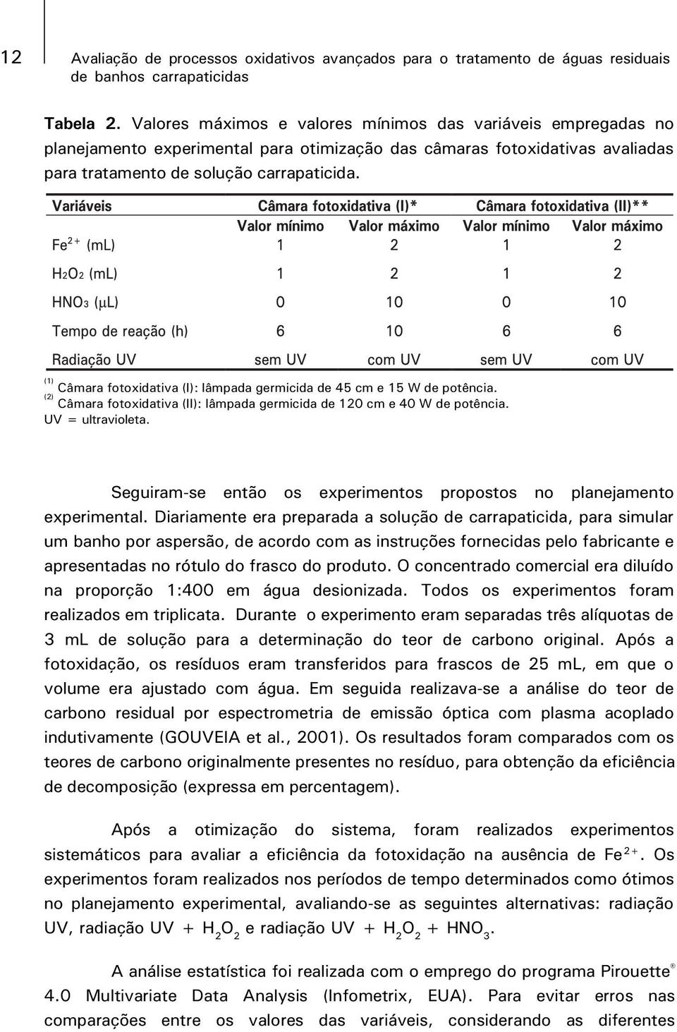 (1) Câmara fotoxidativa (I): lâmpada germicida de 45 cm e 15 W de potência. (2) Câmara fotoxidativa (II): lâmpada germicida de 120 cm e 40 W de potência. UV = ultravioleta.