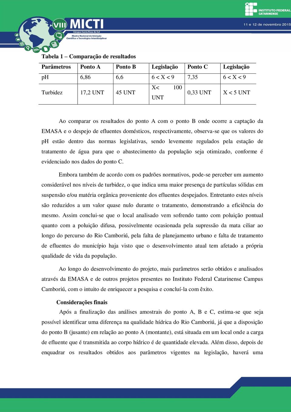 levemente regulados pela estação de tratamento de água para que o abastecimento da população seja otimizado, conforme é evidenciado nos dados do ponto C.