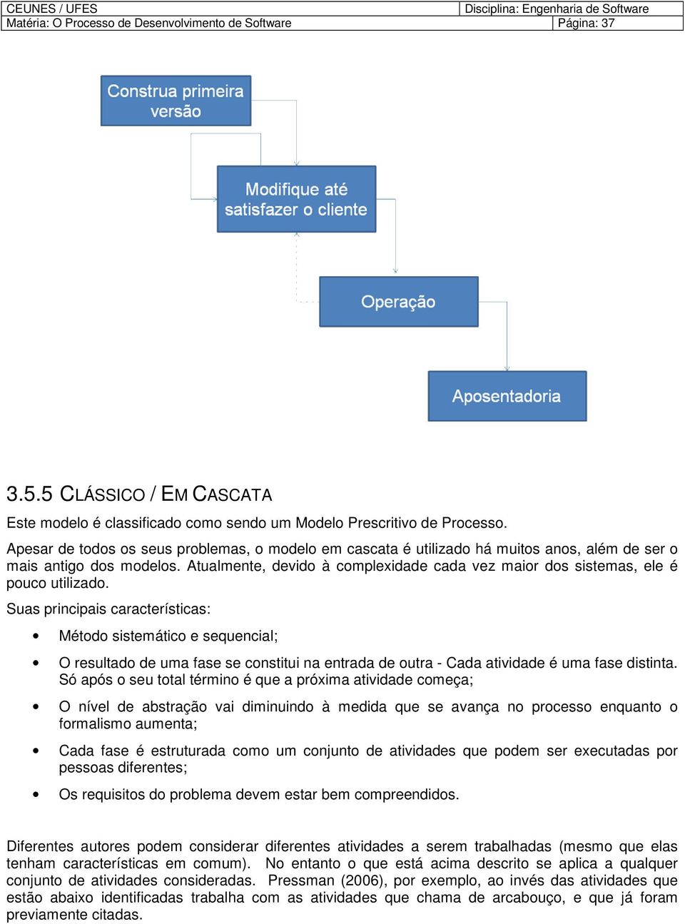 Suas principais características: Métd sistemátic e sequencial; O resultad de uma fase se cnstitui na entrada de utra - Cada atividade é uma fase distinta.