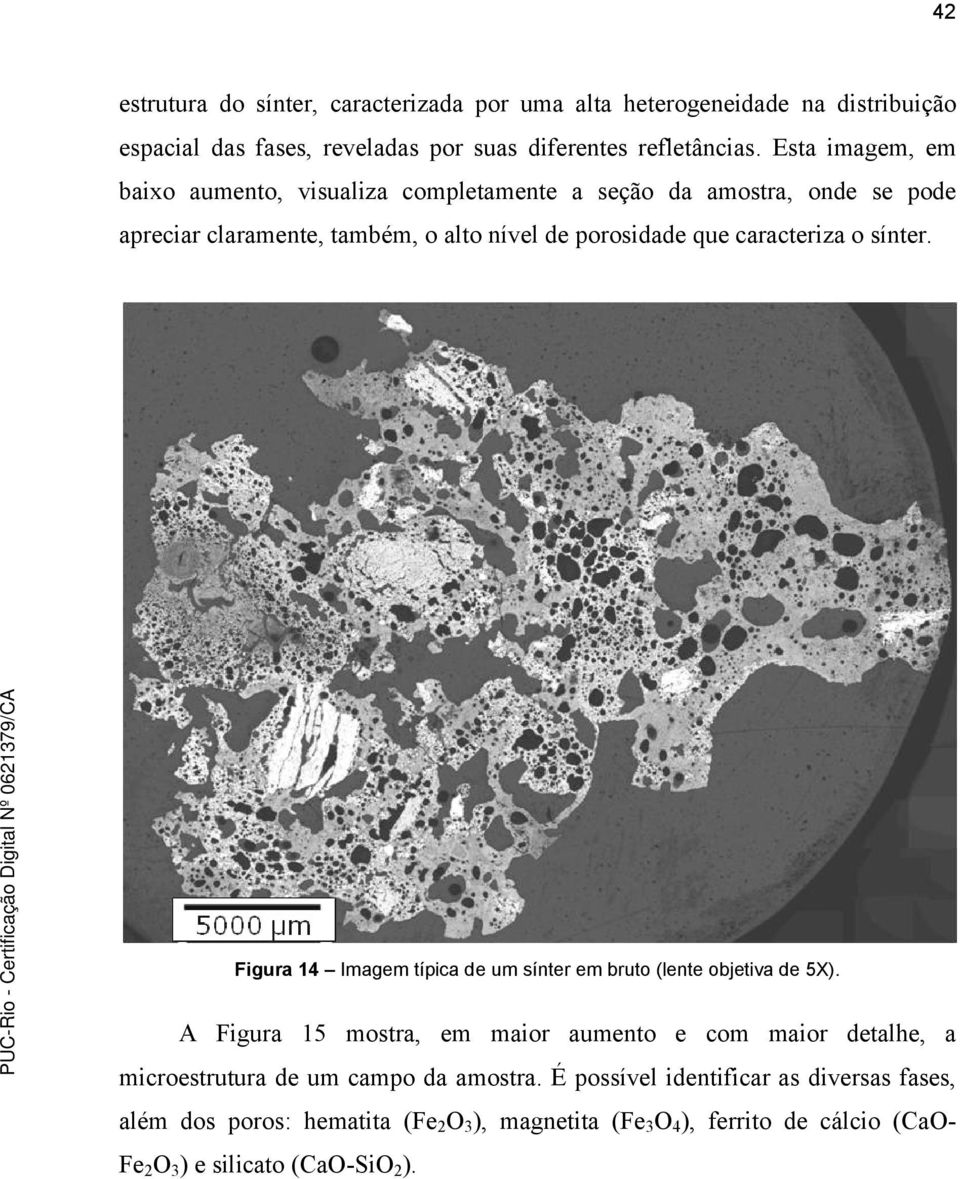 sínter. Figura 14 Imagem típica de um sínter em bruto (lente objetiva de 5X).