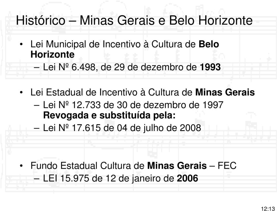 498, de 29 de dezembro de 1993 Lei Estadual de Incentivo à Cultura de Minas Gerais Lei Nº 12.